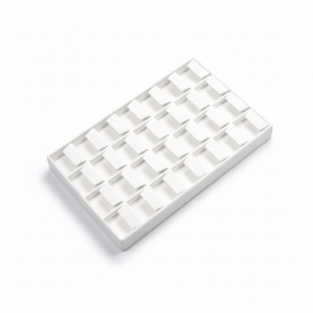 White jewelry tray with multiple compartments on a white background