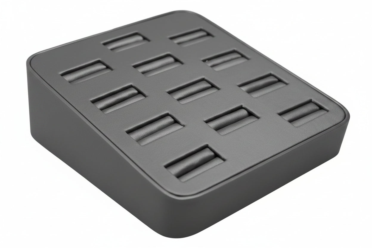 12 Slot Steel Gray Ring/Cufflink Tray Stand Holder Jewelry Display