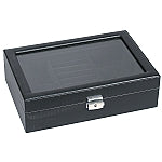 Black Leather Carbon Fiber Jewelry Storage Case Glass Top box Display