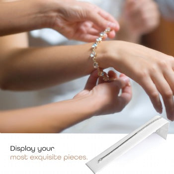 Novel Box Slim Bracelet & Watch Jewelry Display Ramp In White Leatherette