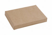 A natural kraft brown presentation pop-up gift card box with a white interior, closed and viewed from the front.