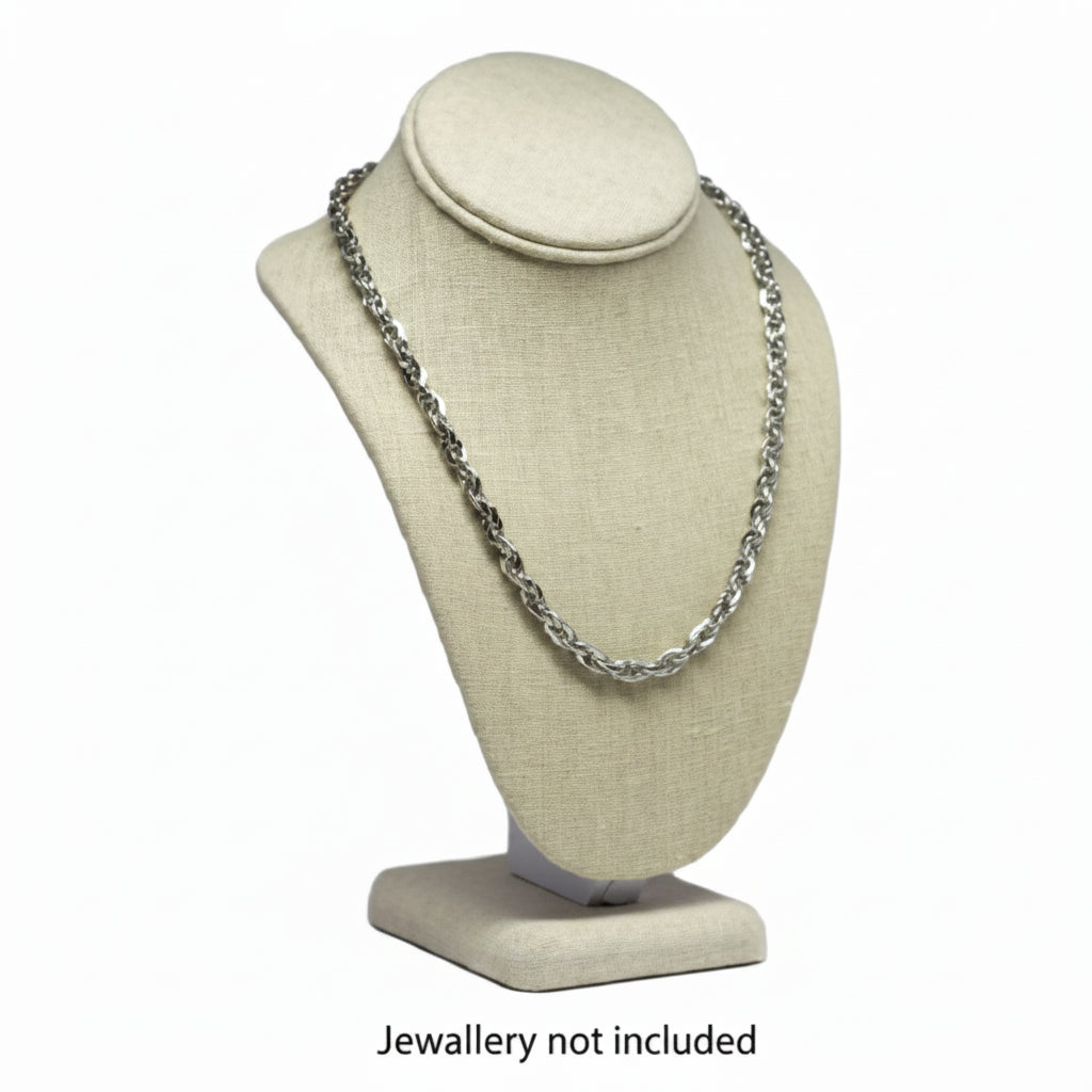 Beige Linen Necklace Jewelry Display Bust Stand Medium