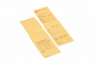 Two yellow repair envelopes with detachable claim checks, showing printed text and numbers.