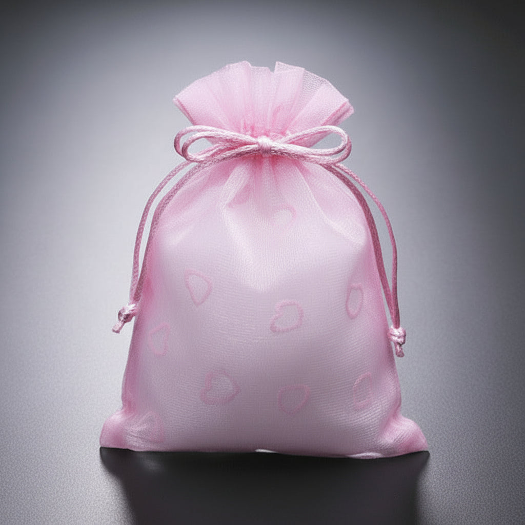 Drawstring Favor Bag with Flocked Hearts – Novel Box
