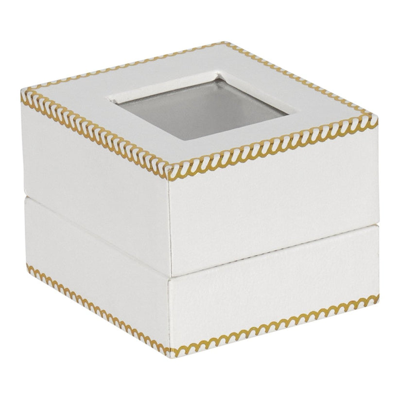 White Window Leatherette Ring Box