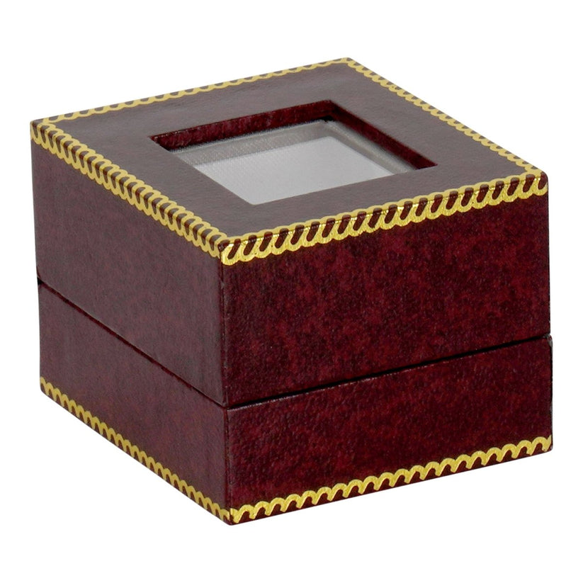 Burgundy Window Leatherette Ring Box