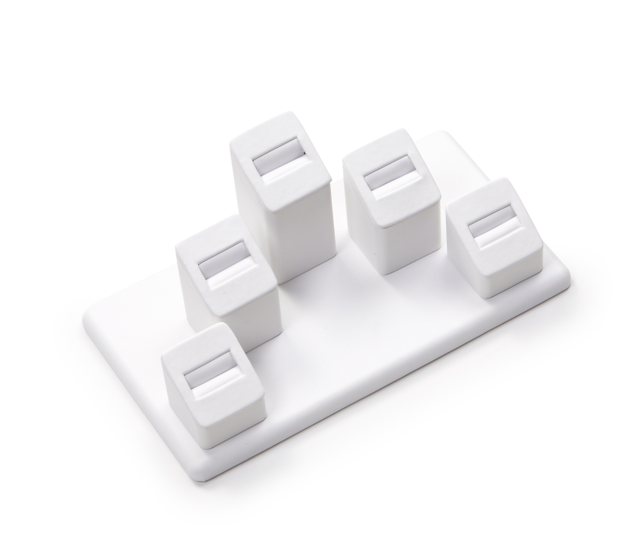 White Leatherette 5 Ring Slot Stand