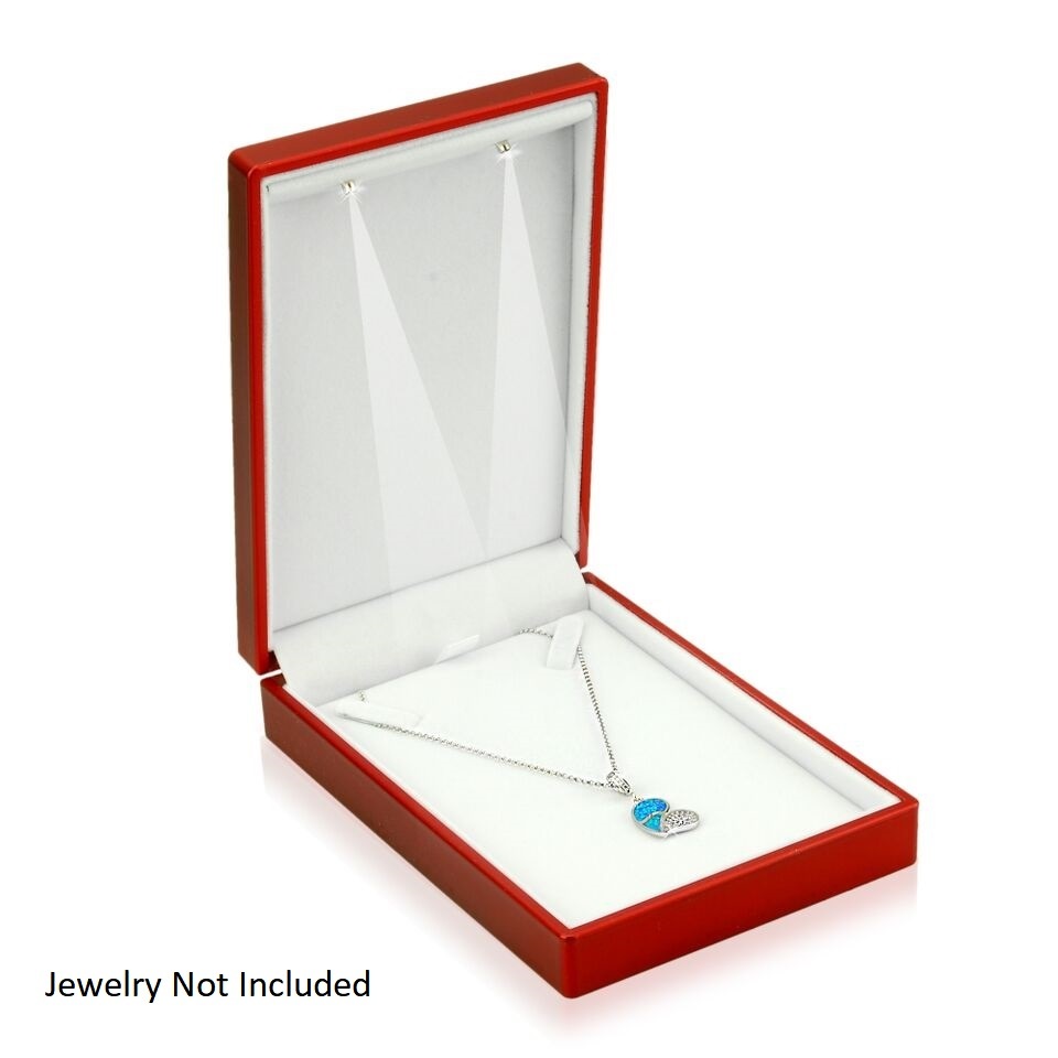 Red Leatherette LED Small Necklace Box