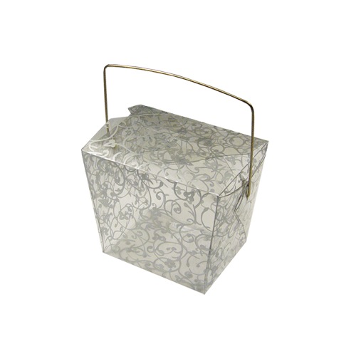 Clear with Silver Floral Print Take Out Boxes