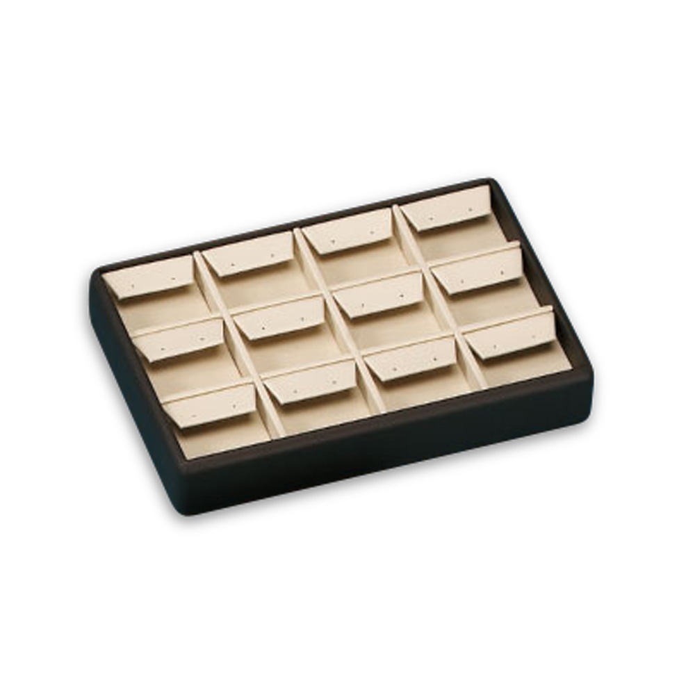 Chocolate/Beige Leatherette 12 Drop Earring Tray