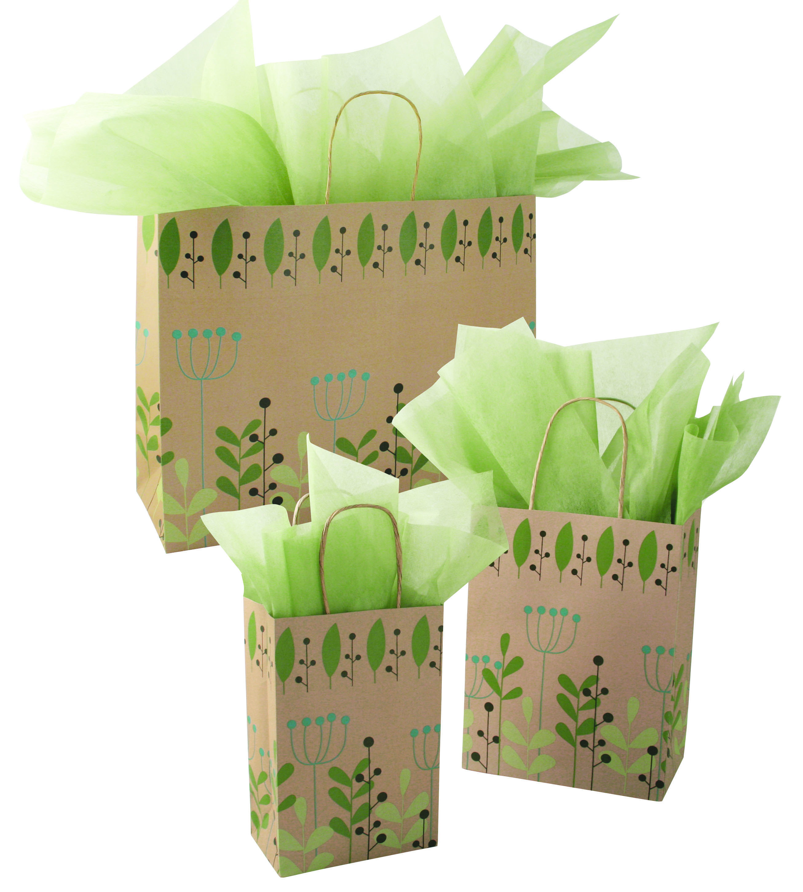 Small Leaves and Berries Kraft Paper Shoppers