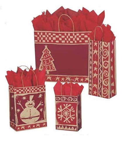 Large Homespun Christmas Kraft Bags