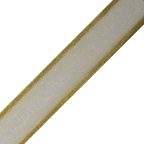White Sheer Gold Bold Wired Ribbon