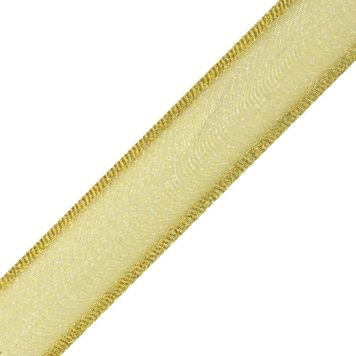 Ivory Sheer Gold Bold Wired Ribbon