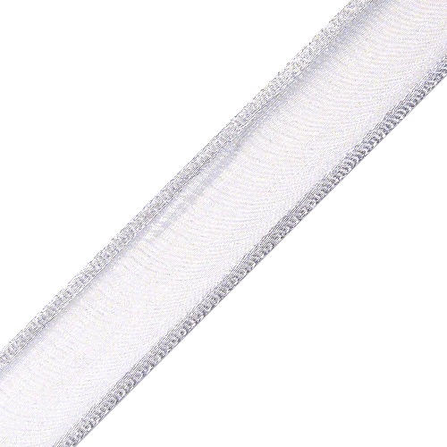 White Sheer Silver Bold Wired Ribbon