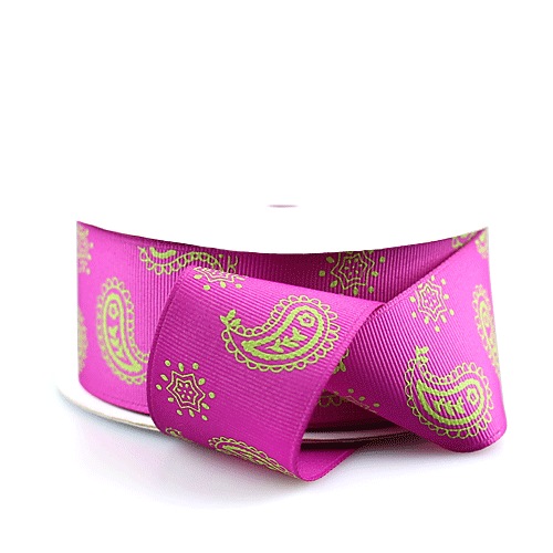 Pink Ribbon with Lime Paisley Print