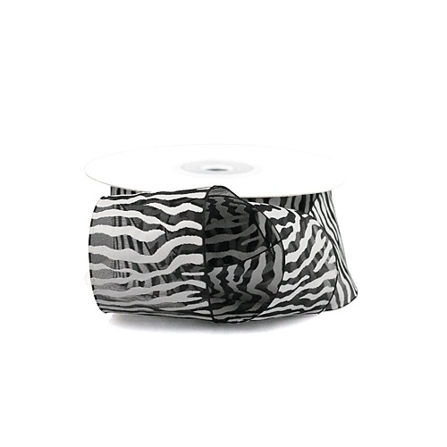 Black Sheer Ribbon with White Zebra Print