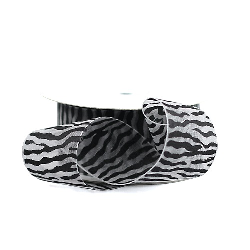 Clear Sheer Ribbon with Black Zebra Print