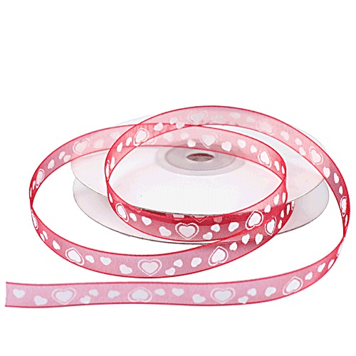 Red Sheer Ribbon with White Heart Print