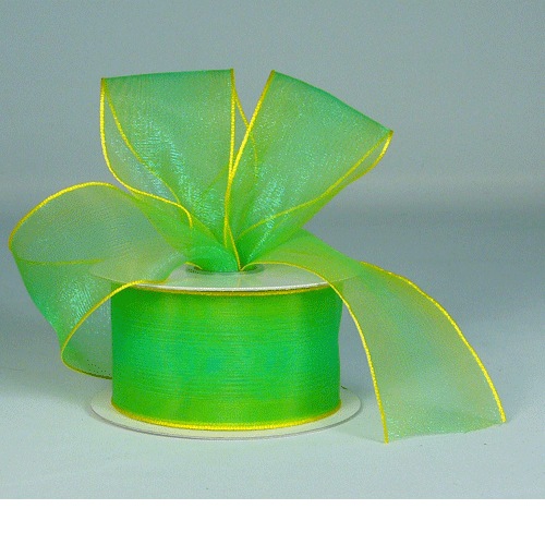 Emerald Green and Yellow Two-Toned Sheer Ribbon