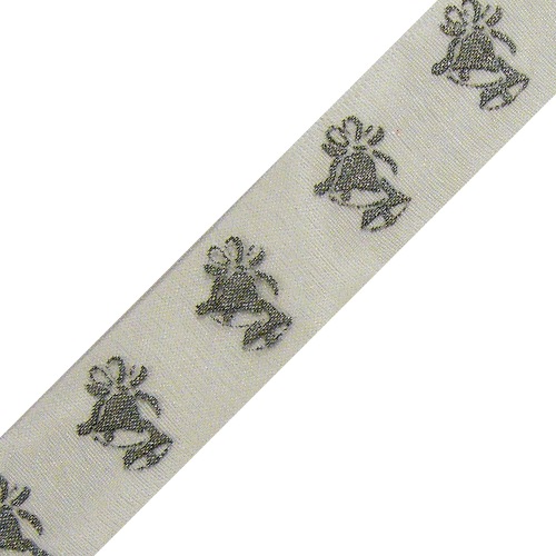 White with Silver Wedding Bell Print Ribbon