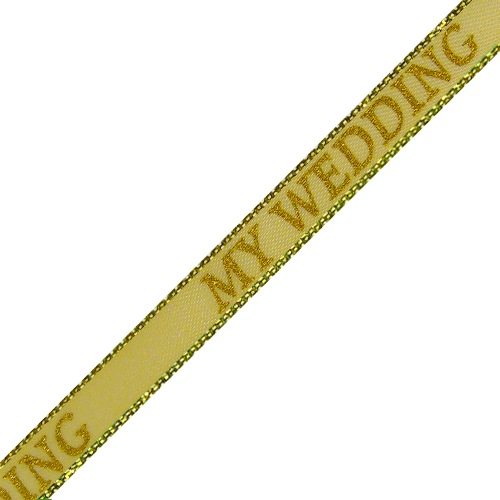 Ivory with "My Wedding" Gold Print Ribbon