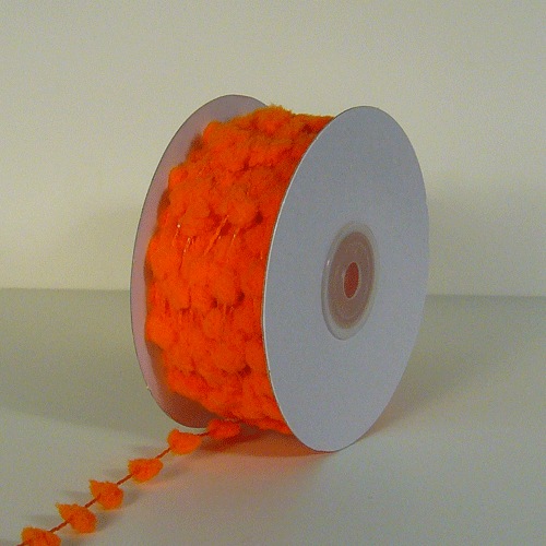 Orange Mini Wired Pom Pom Trim Ribbon