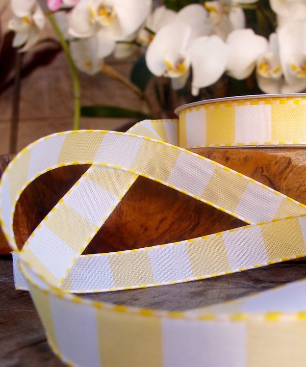 Yellow & White Color Blocked Woven Ribbon