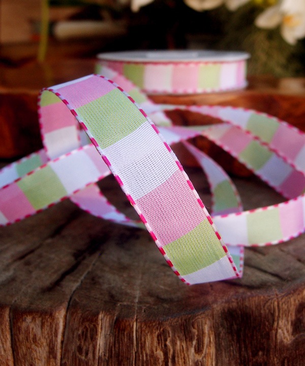 Pink & Mint Color Blocked Woven Ribbon