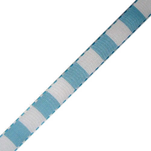 White & Turquoise Color Blocked Woven Ribbon