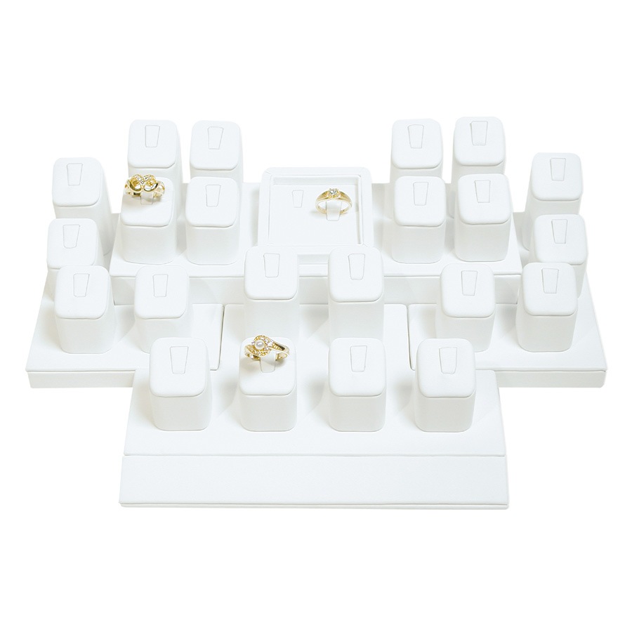 White Faux Leather 24-Ring Set Display