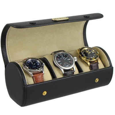 Black Leather Verona Three - Orbita Watch Case Collection