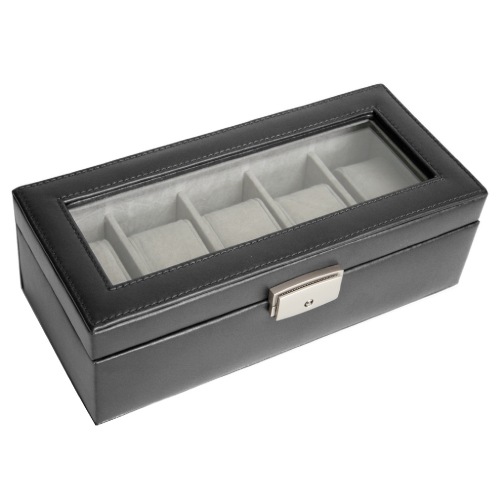 BLACK LEATHER 5 SLOT WATCH BOX - Royce Leather