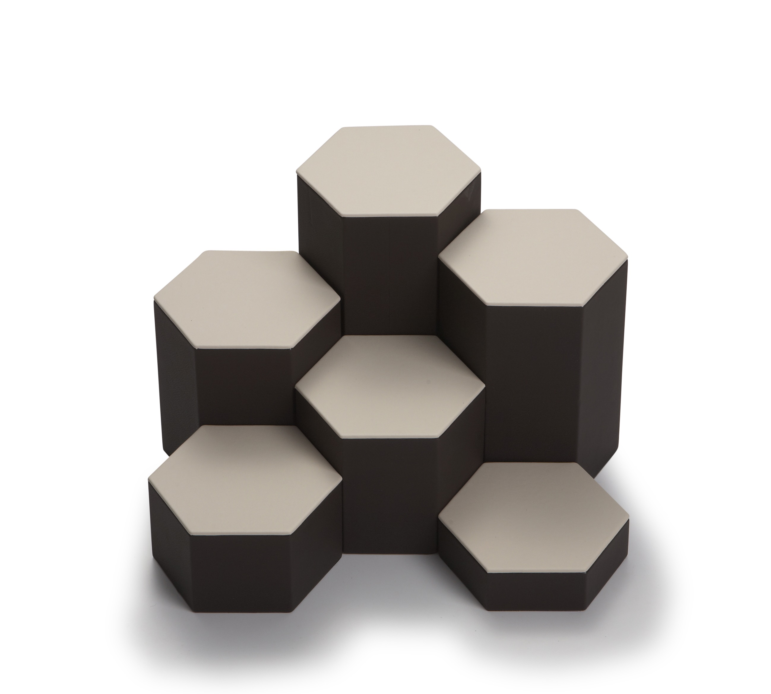 Chocolate/Beige Leatherette 6 Pc Hexagon Risers