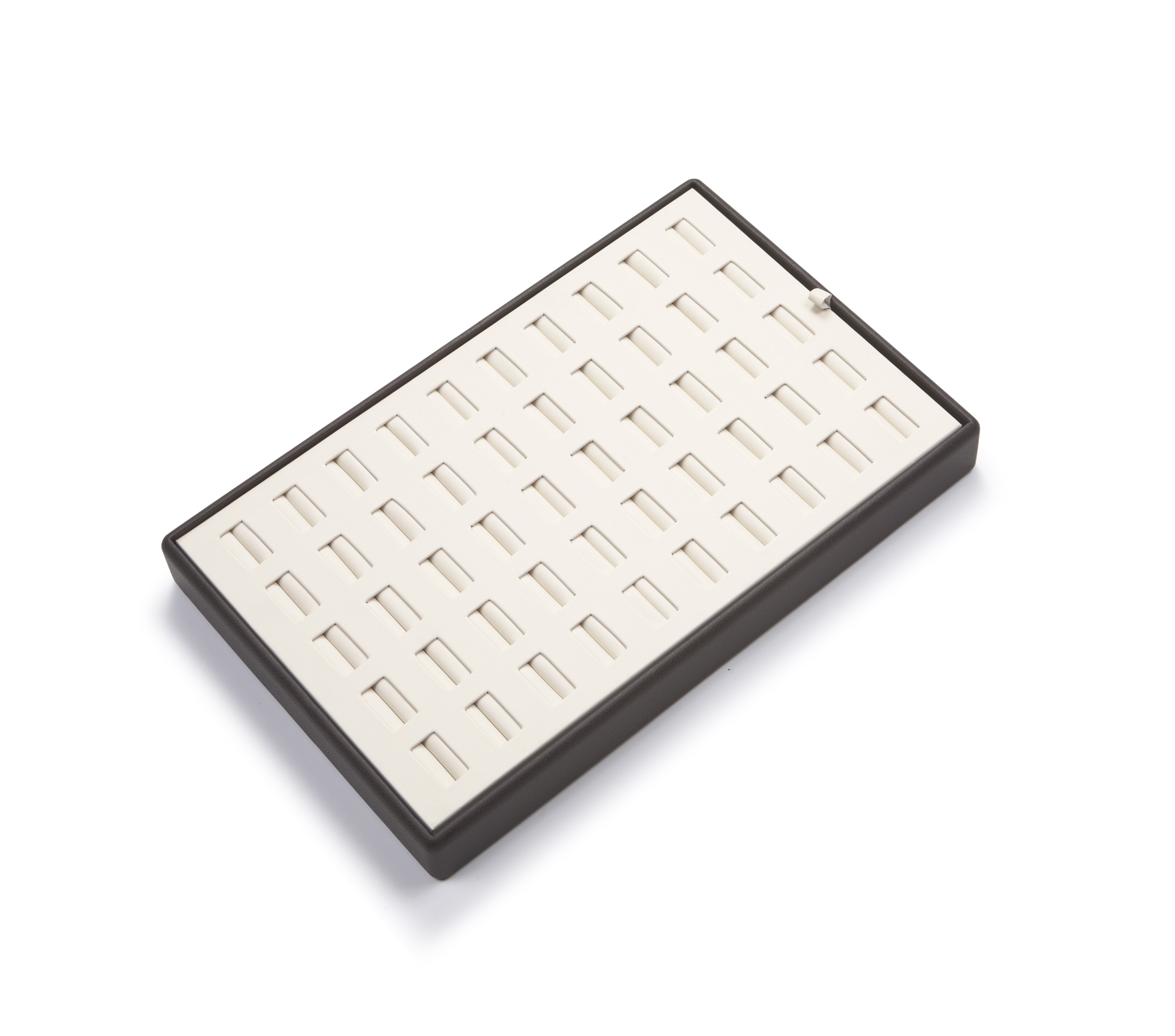 Chocolate/Beige Leatherette 50 Slot Ring Tray