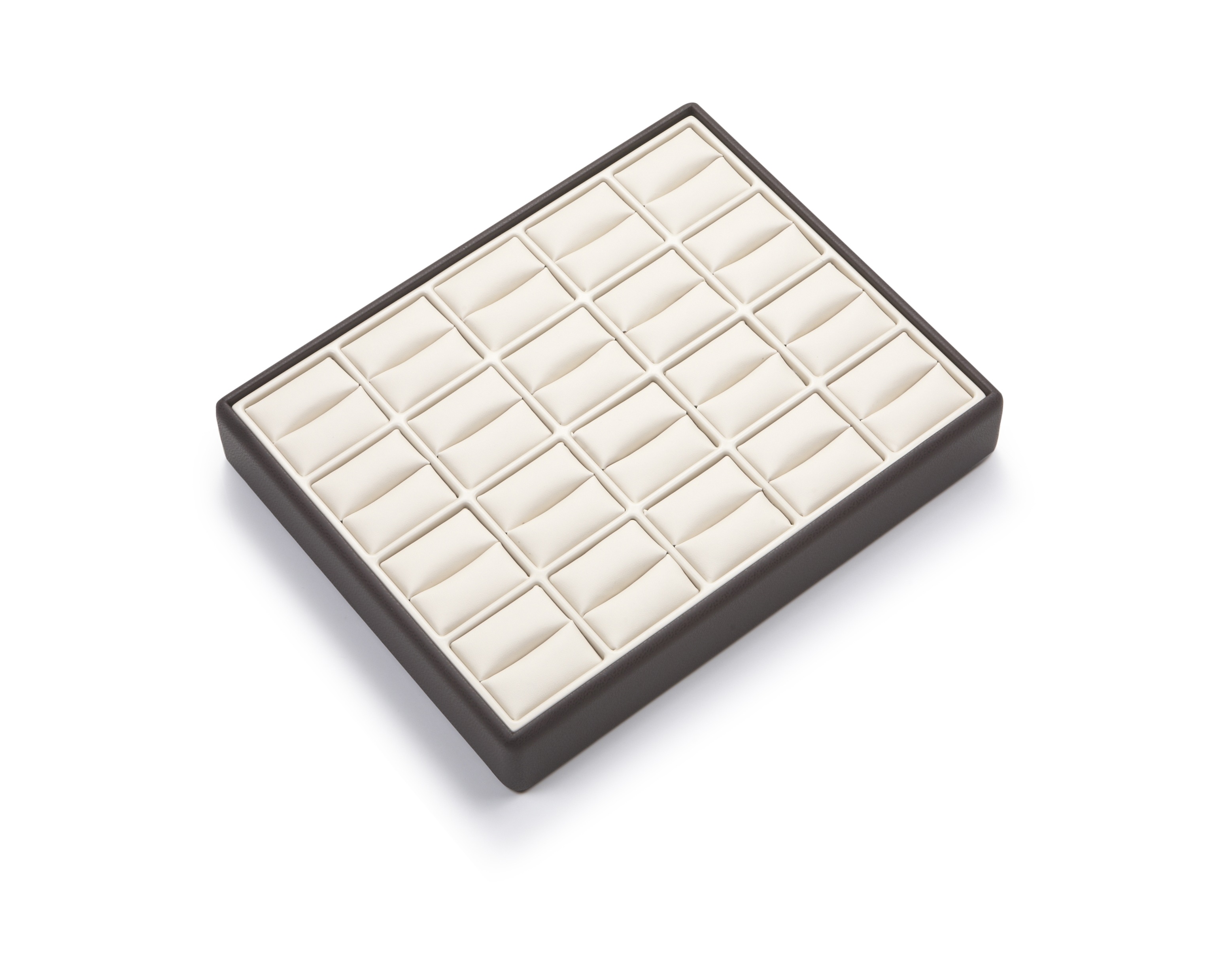 Chocolate/Beige Leatherette 20 Slot Ring Tray