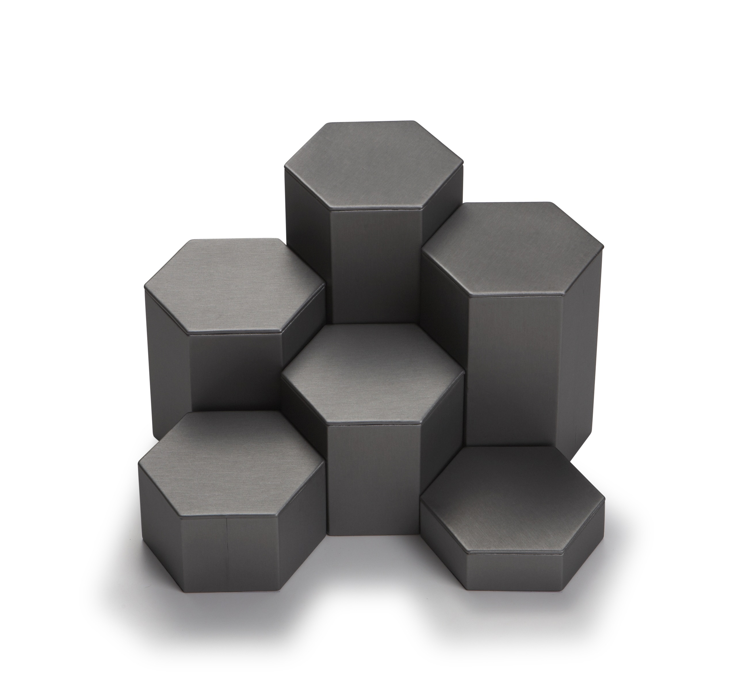 Silver Gray Leatherette 6 Pc Hexagonal Risers