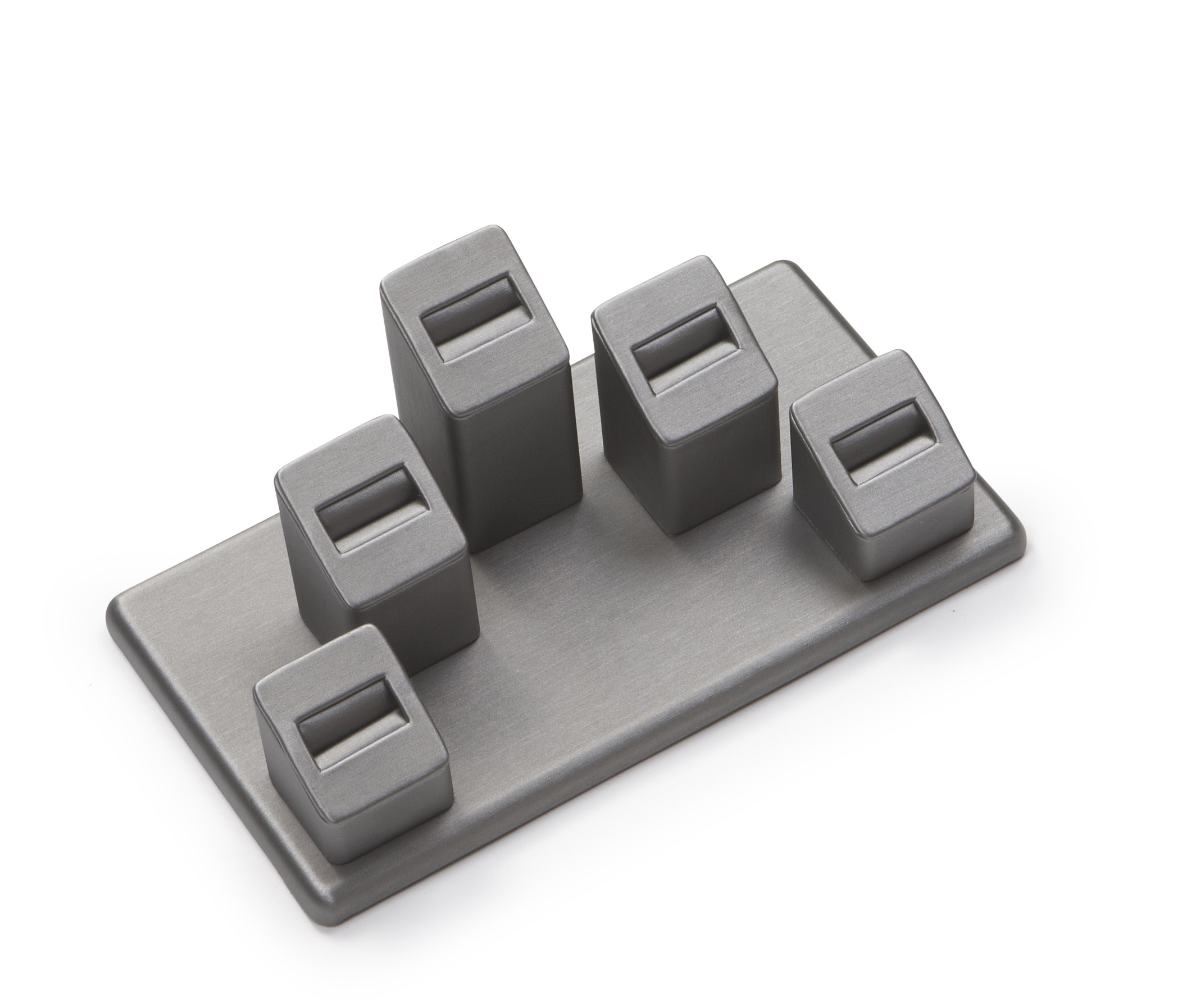 Silver Gray Leatherette 5 Ring Slot Stand