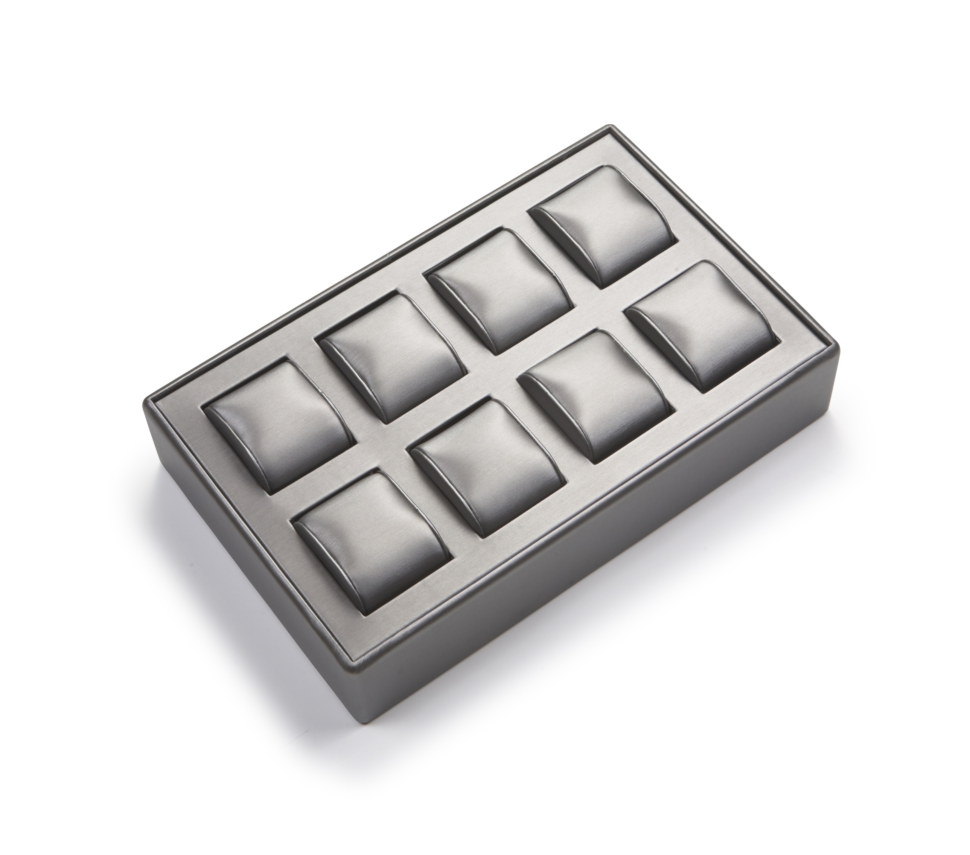 Silver Gray Leatherette 8 Watch Tray