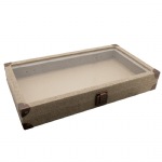 Glass Top Burlap Wood Box, Hinged with Latch