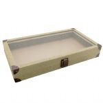 Glass Top Linen Wood Box, Hinged with Latch