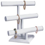 White Leatherette Bangle/Bracelet Triple T-Bar