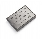 Silver Gray Leatherette 14 Slot Ring Tray
