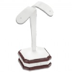White Leatherette/Mahogany Wood Earring Display Stand