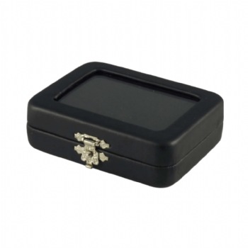 Black Leatherette Glass Top Jewelry Case with Black/White Reversible Pad