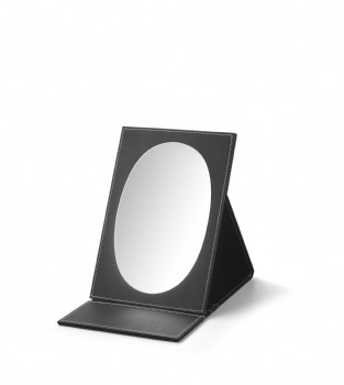 Black Leatherette Large Oval Foldable Mirror