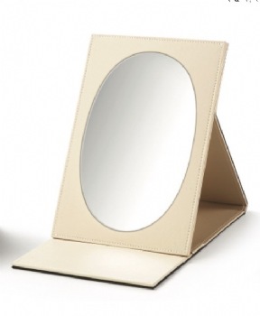 Chocolate/Beige Leatherette Large Oval Foldable Mirror