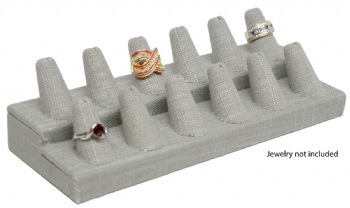 12 Finger Ring Stand Holder Jewelry Display Grey Linen