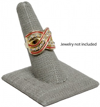 Single Finger Grey Linen Ring Stand Holder Jewelry Display
