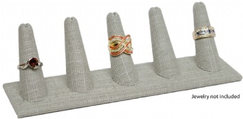 5 Finger Grey Linen Ring Stand Holder Jewelry Display